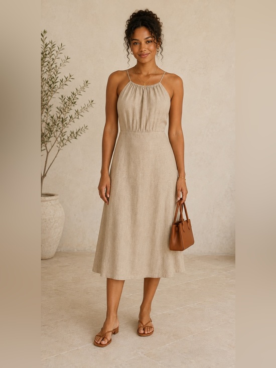 Banana Republic Dresses & Skirts - Banana Republic Linen Blend Beige Midi Dress Size 0 NWOT
